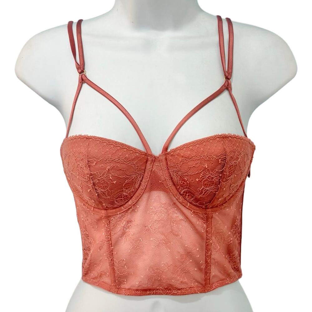 Victoria's Secret Very Sexy Corset Crop Top Pink Lace Bralette size 32C NEW Tags